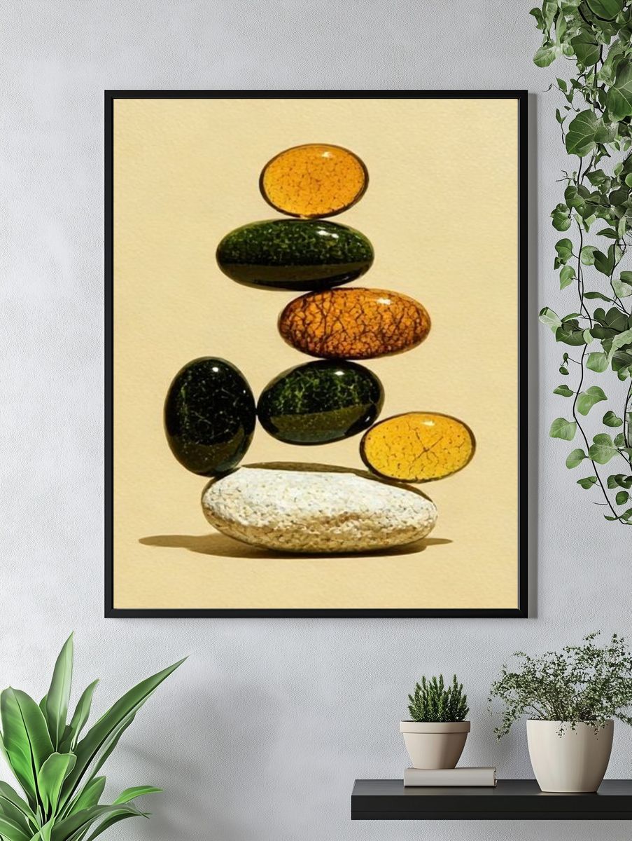 Stacked Pebbles Abstract Poster. — room view 4