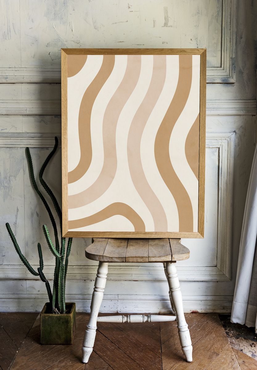Wavy Neutral Lines Abstract Poster. room preview