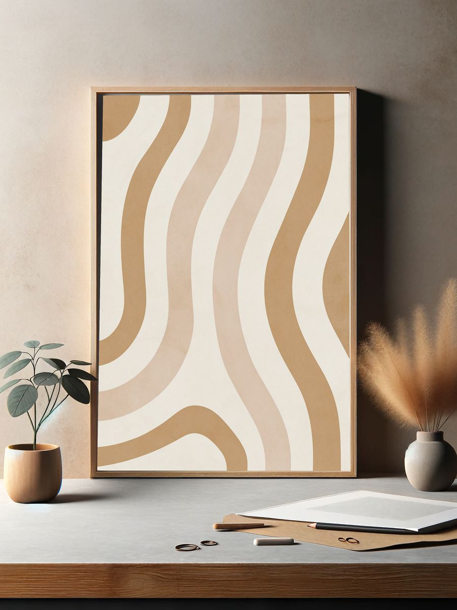 Wavy Neutral Lines Abstract Poster. — room view 2