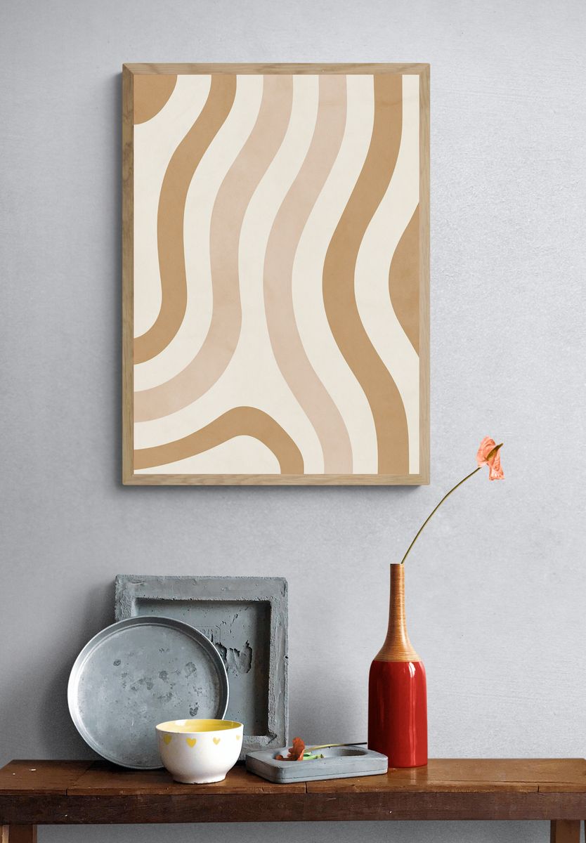 Wavy Neutral Lines Abstract Poster. — room view 3