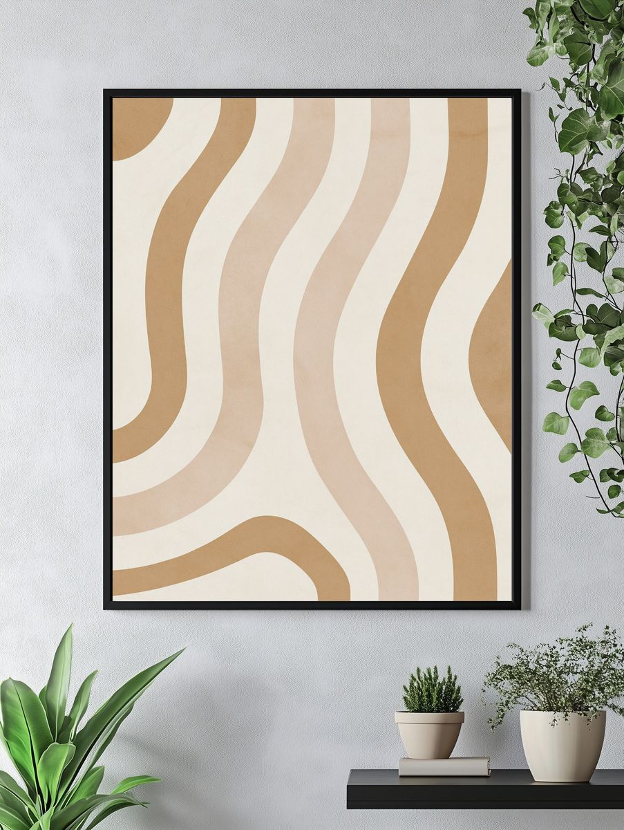 Wavy Neutral Lines Abstract Poster. — room view 4
