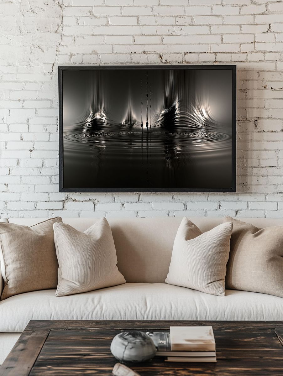 Monochrome Liquid Ripples Abstract Poster. — room view 1