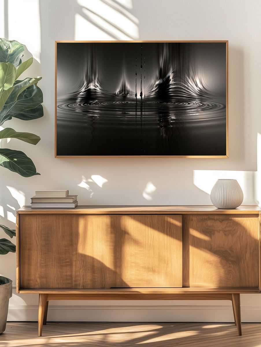 Monochrome Liquid Ripples Abstract Poster. — room view 3
