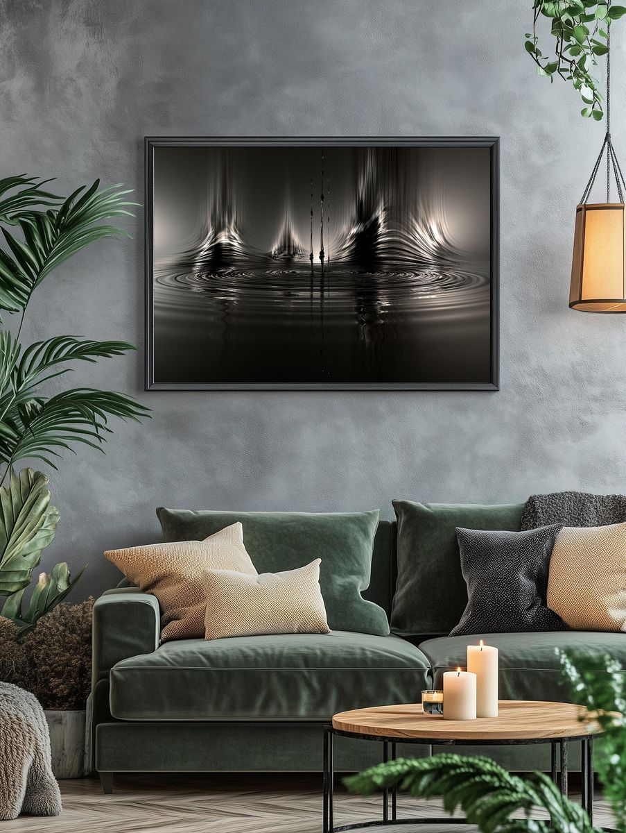 Monochrome Liquid Ripples Abstract Poster. — room view 4