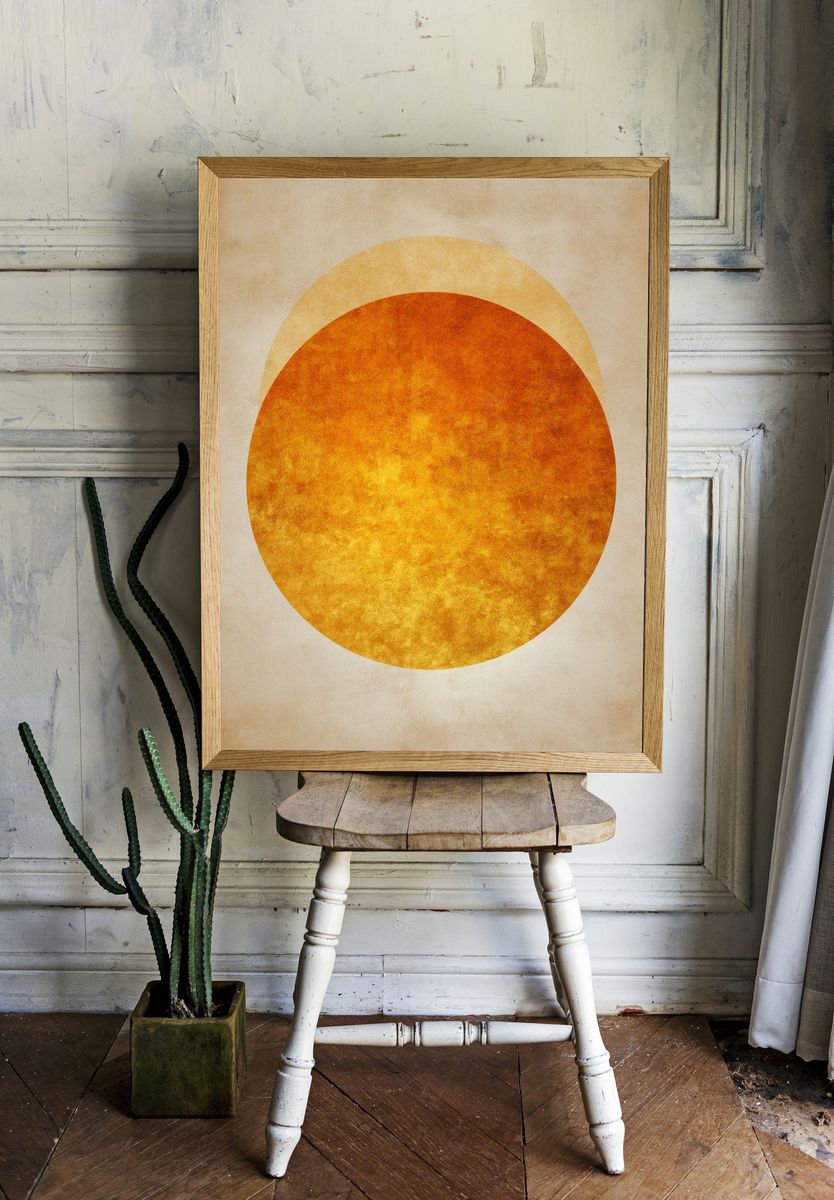 Golden Sun Disc Abstract Poster. room preview