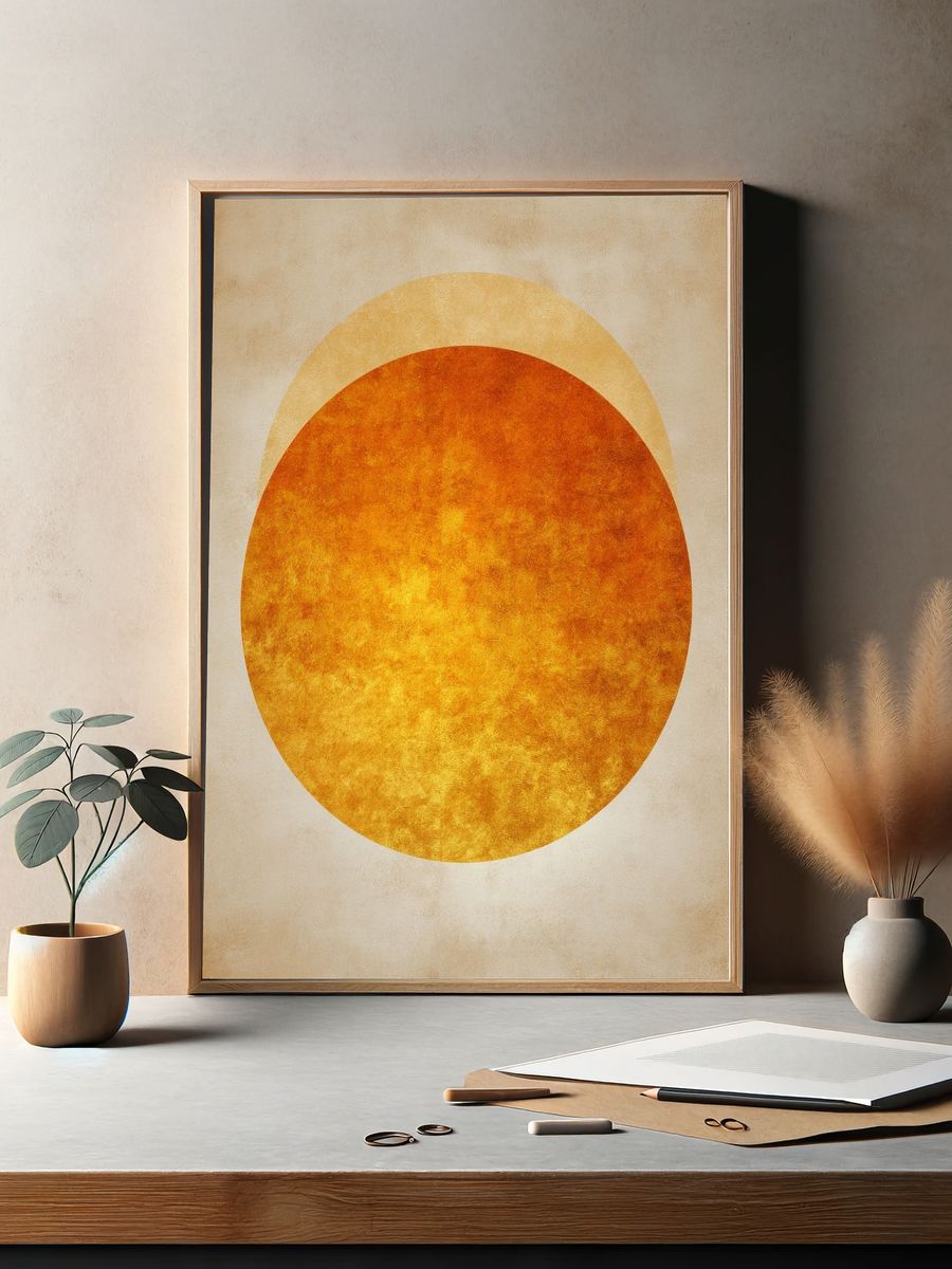 Golden Sun Disc Abstract Poster. — room view 2