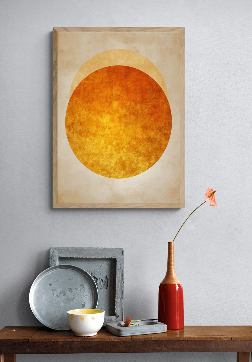 Golden Sun Disc Abstract Poster. — room view 3