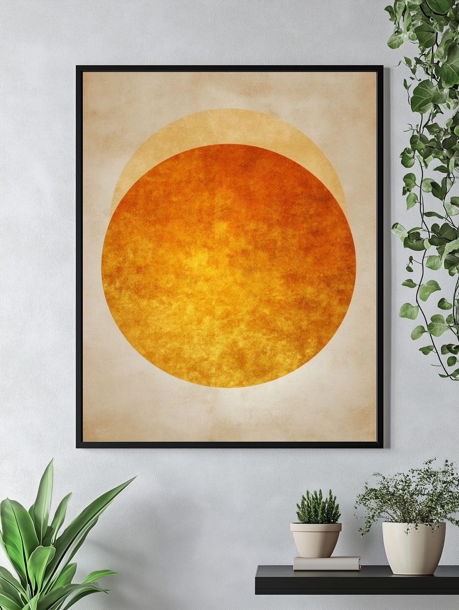 Golden Sun Disc Abstract Poster. — room view 4