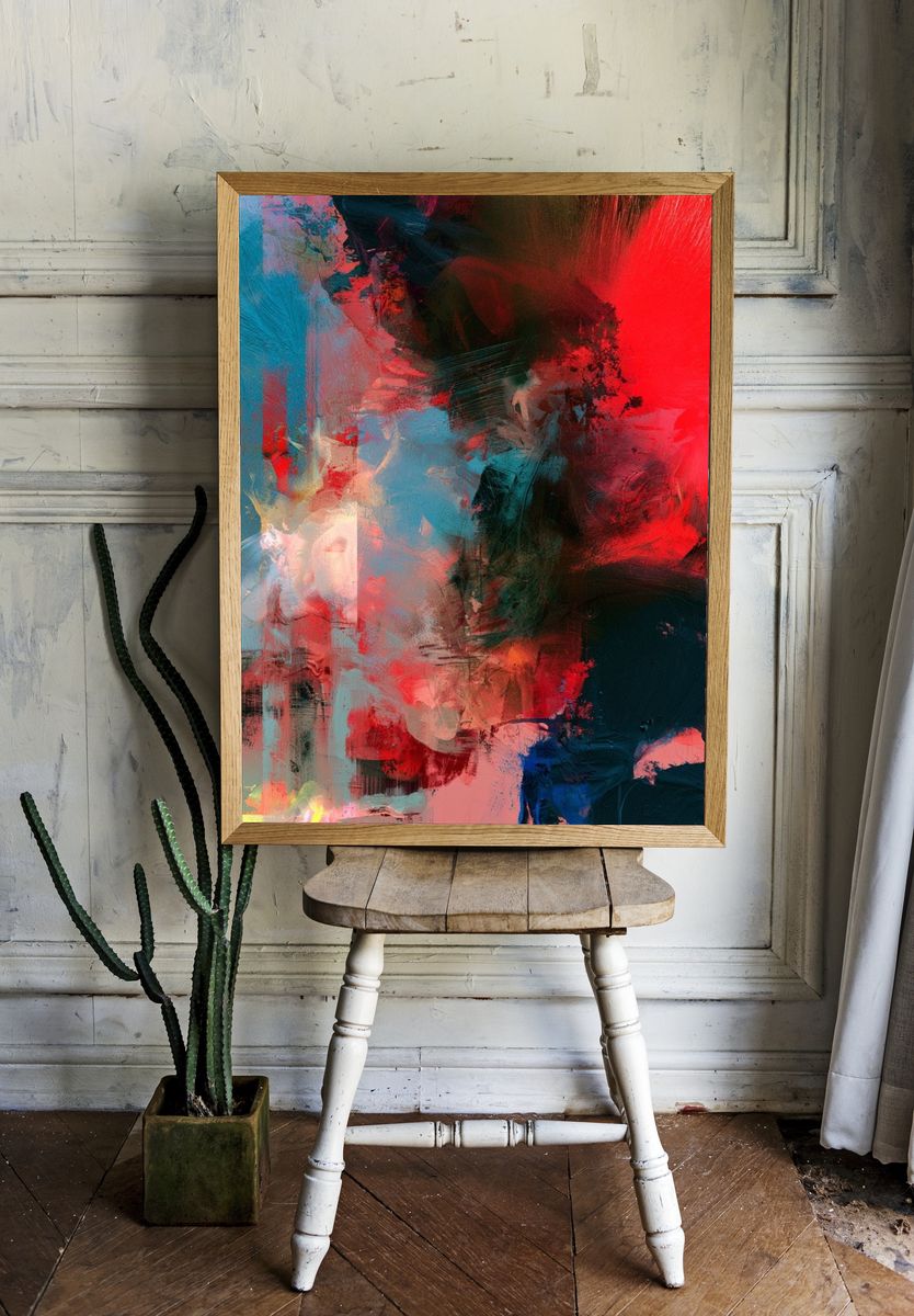 Neon Brushstroke Abstract Poster. room preview