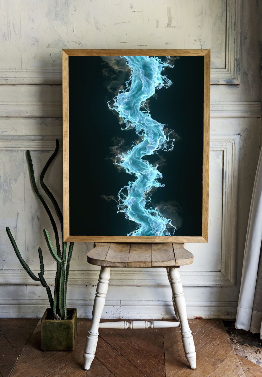 Electric Blue Smoke Abstract Poster. room preview
