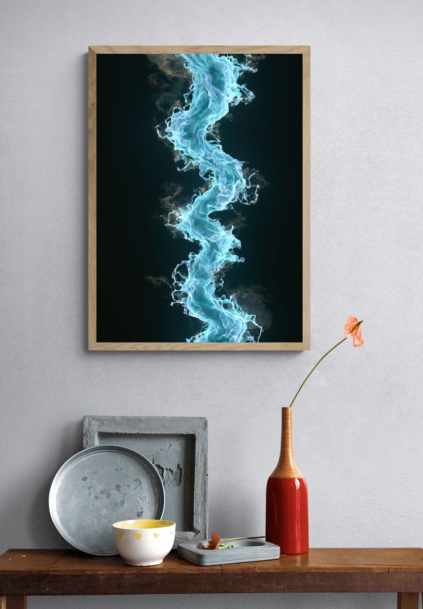 Electric Blue Smoke Abstract Poster. — room view 3