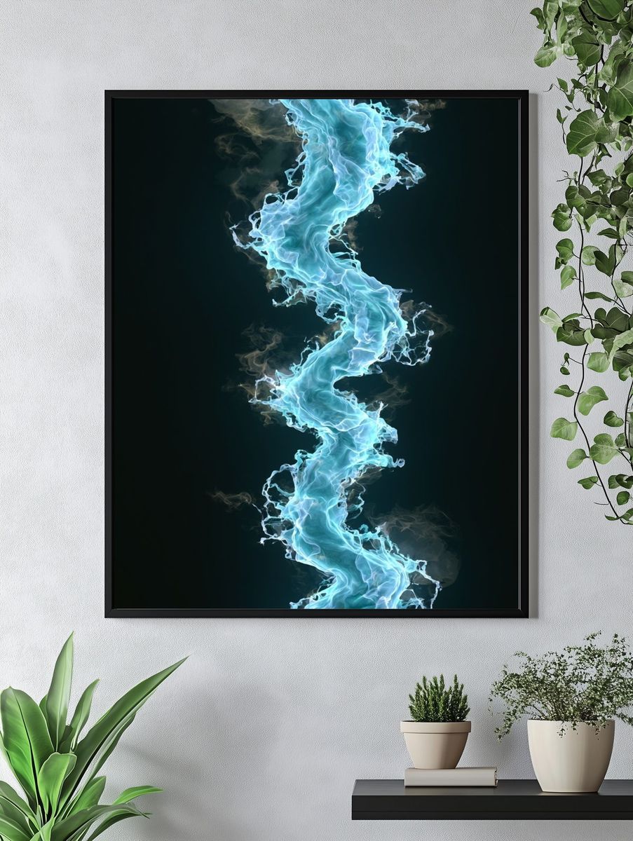 Electric Blue Smoke Abstract Poster. — room view 4