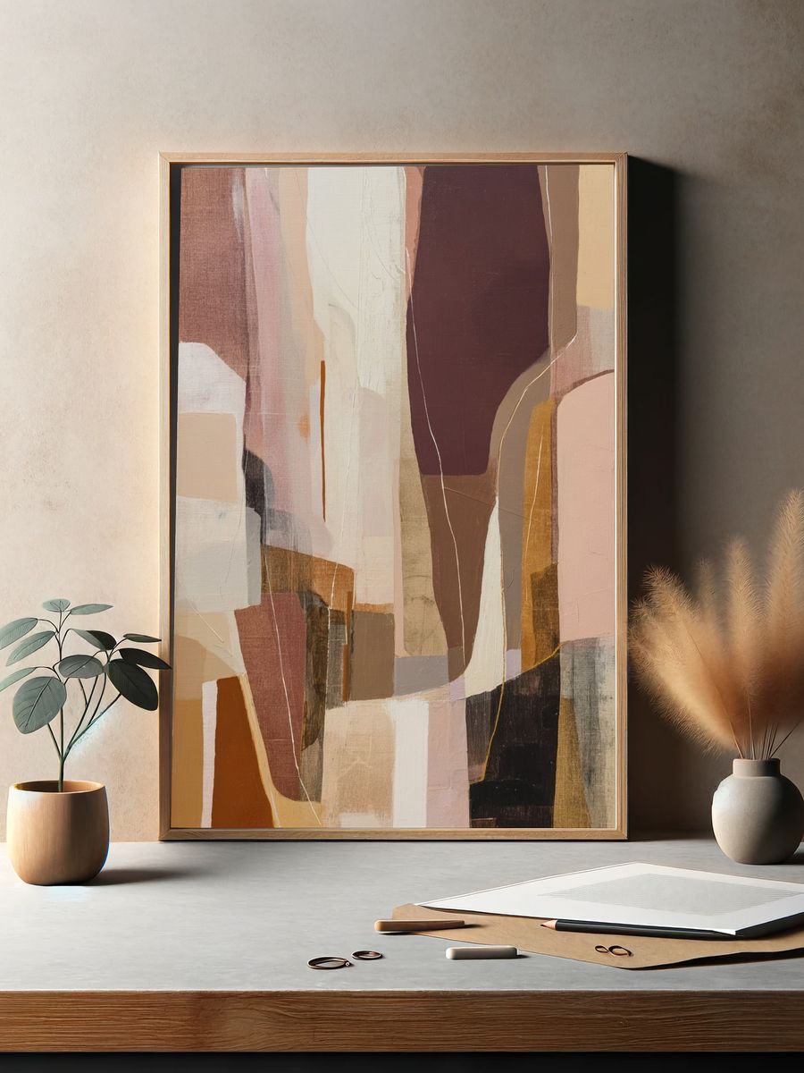 Earthy Abstract Shapes Poster. — room view 2