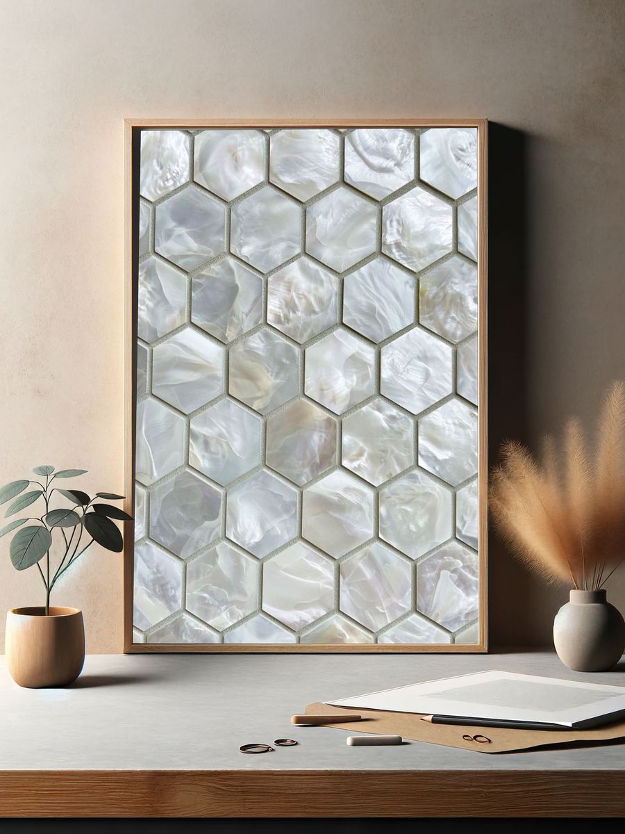 Pearl Hexagon Mosaic Abstract Print. — room view 2