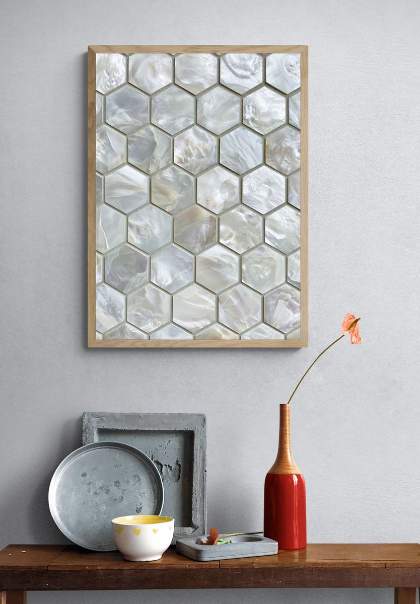 Pearl Hexagon Mosaic Abstract Print. — room view 3