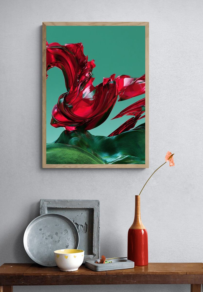 Crimson Glass Abstract Poster. — room view 3