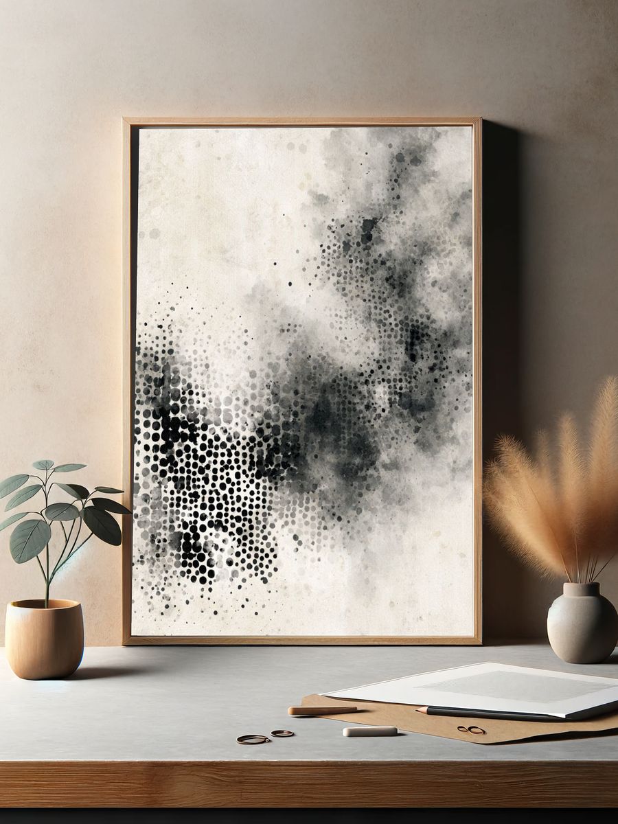 Monochrome Halftone Cloud Poster. — room view 2