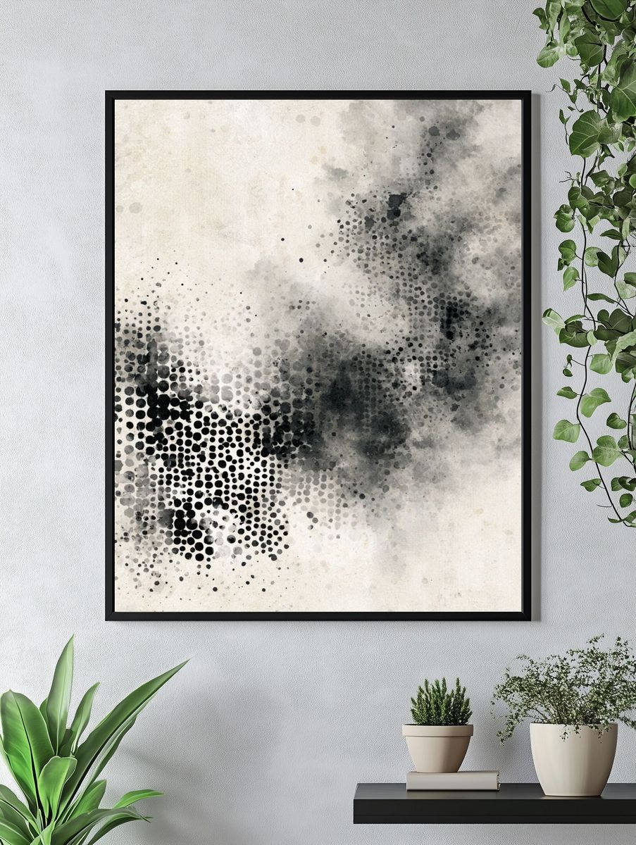 Monochrome Halftone Cloud Poster. — room view 4