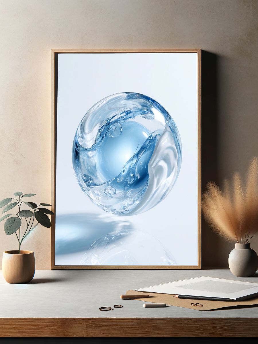 Floating Glass Orb Abstract Poster. — room view 2