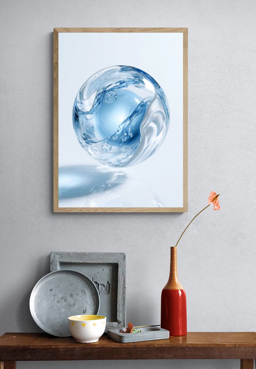 Floating Glass Orb Abstract Poster. — room view 3