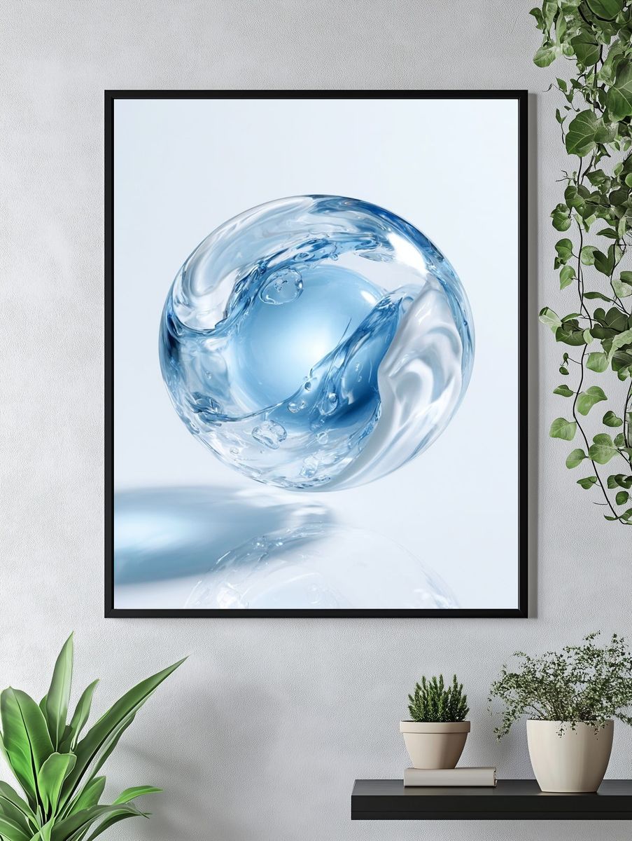 Floating Glass Orb Abstract Poster. — room view 4