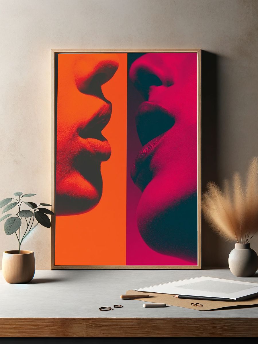 Neon Lips Abstract Poster. — room view 2