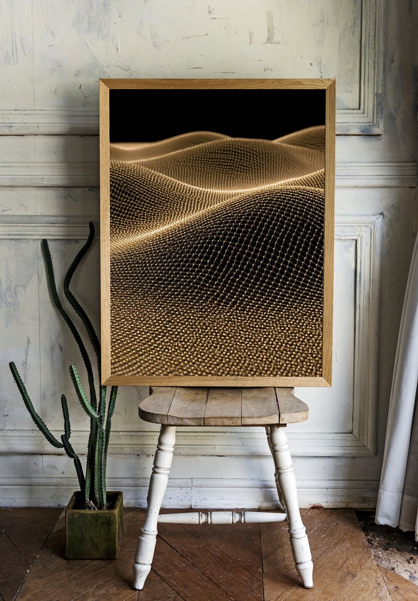 Golden Mesh Waves Abstract Print. — room view 1