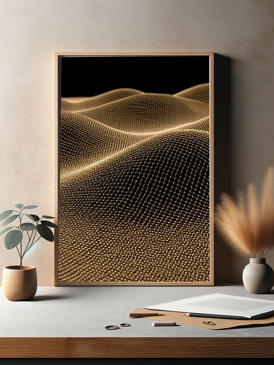 Golden Mesh Waves Abstract Print. — room view 2