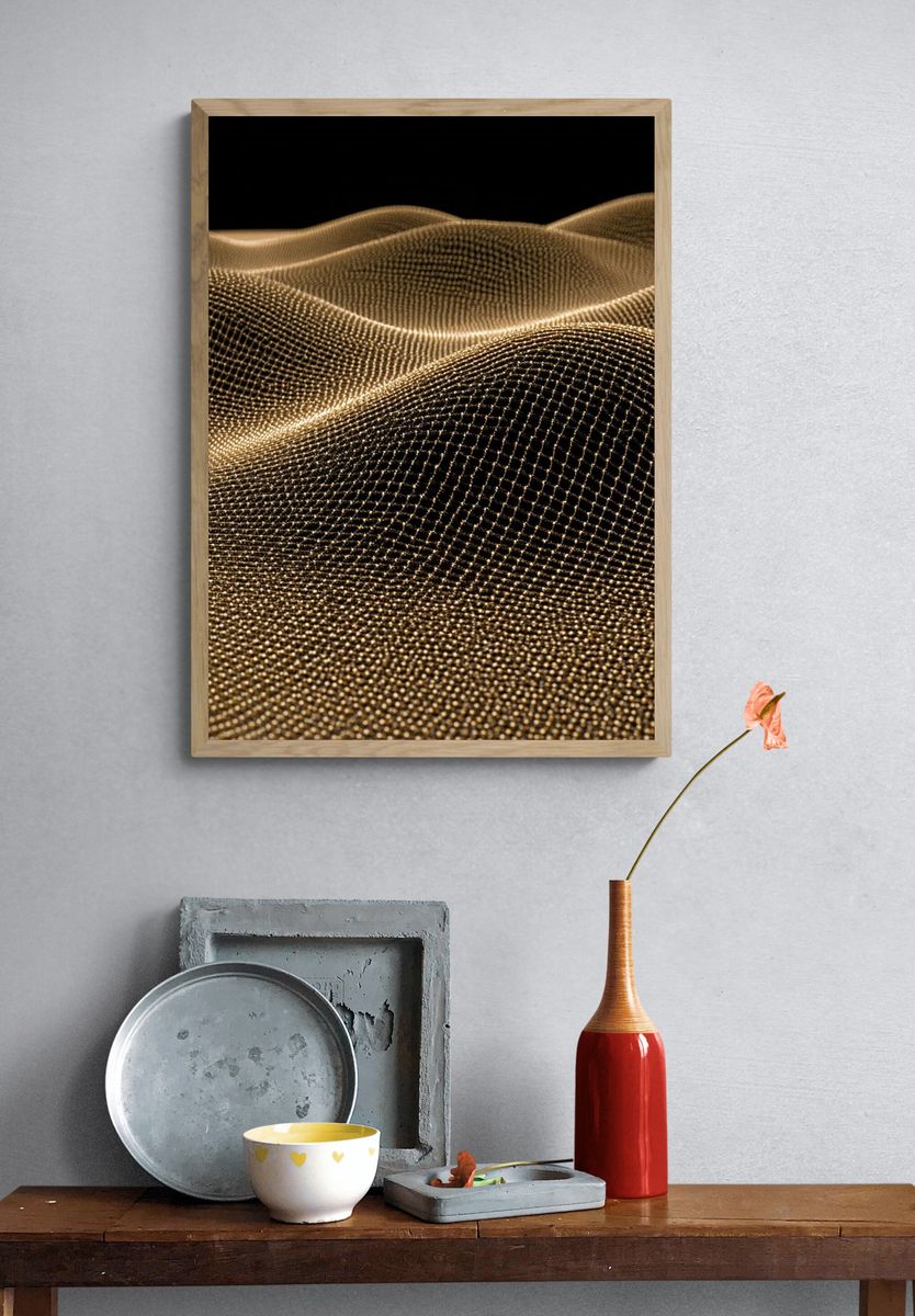 Golden Mesh Waves Abstract Print. — room view 3