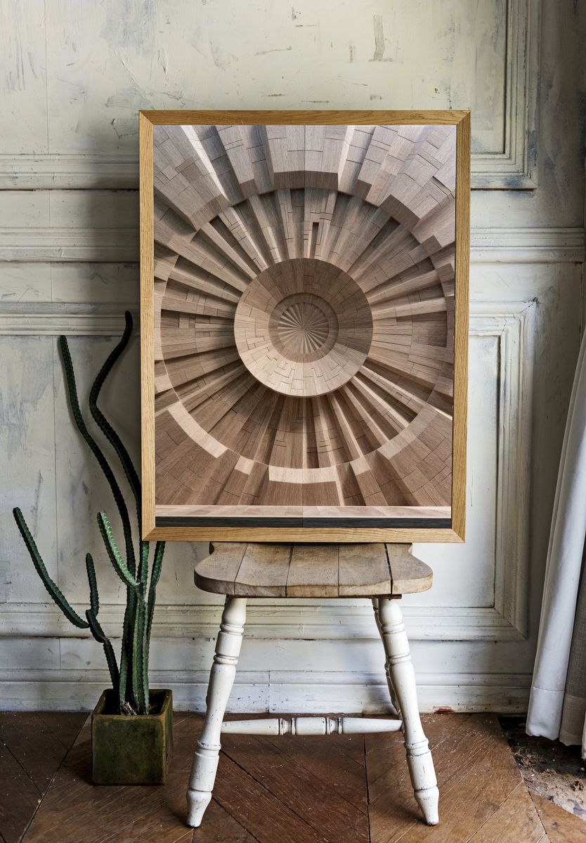Wooden Spiral Abstract Poster. — room view 1
