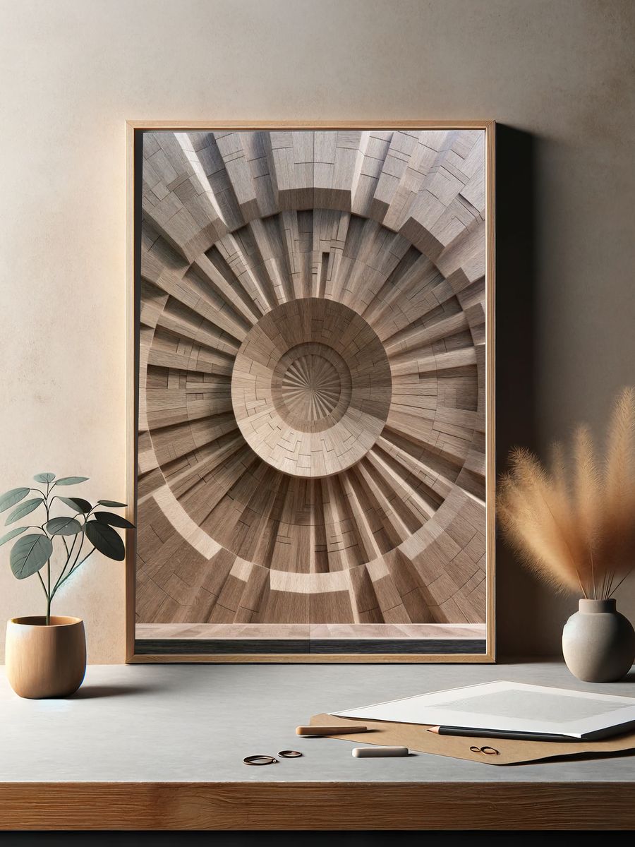 Wooden Spiral Abstract Poster. — room view 2