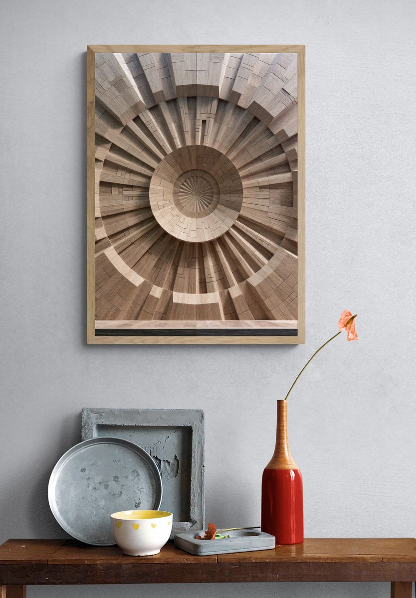 Wooden Spiral Abstract Poster. — room view 3