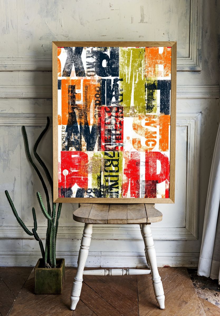 Urban Letter Collage Abstract Poster. — room view 1