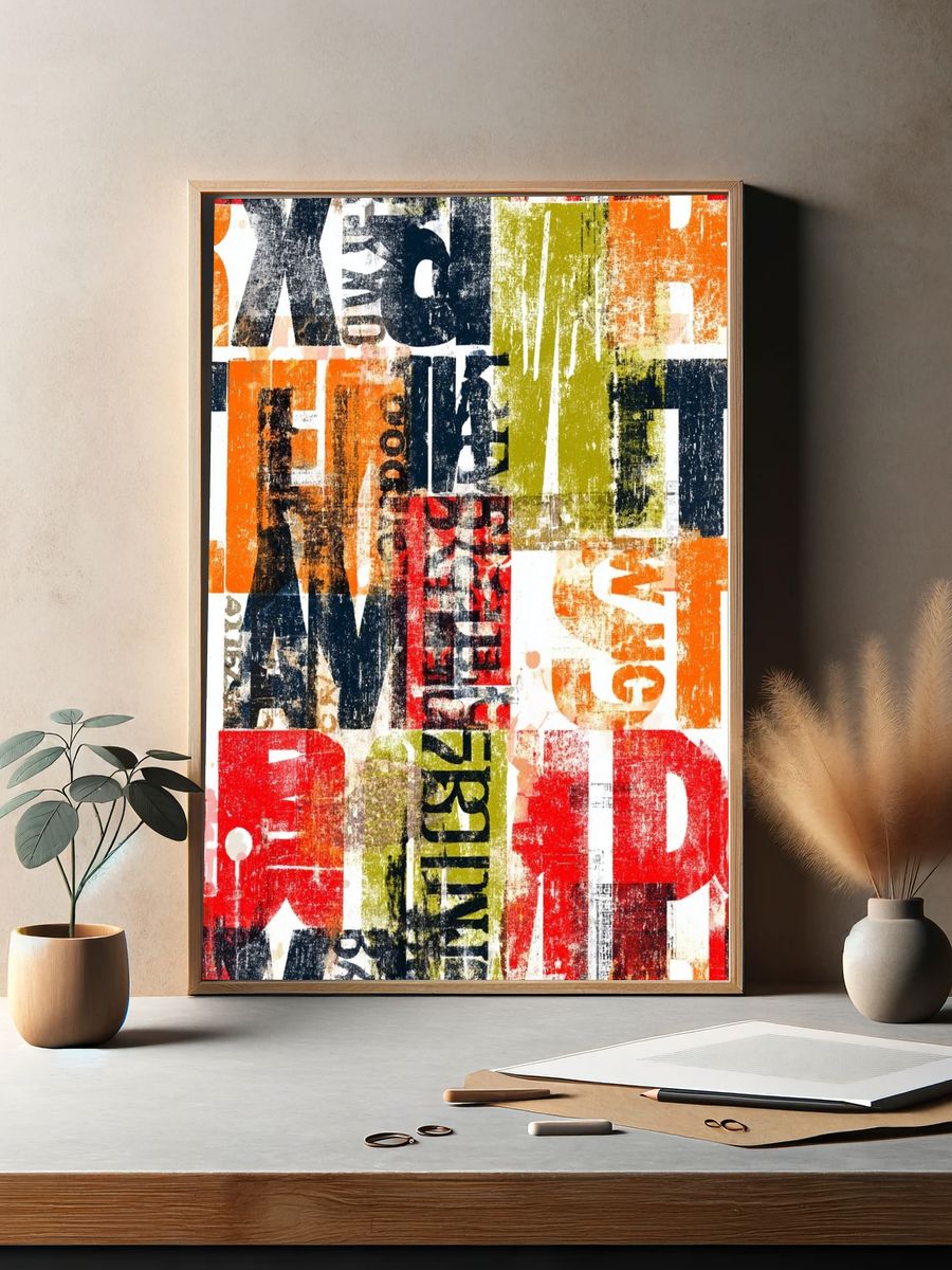 Urban Letter Collage Abstract Poster. — room view 2