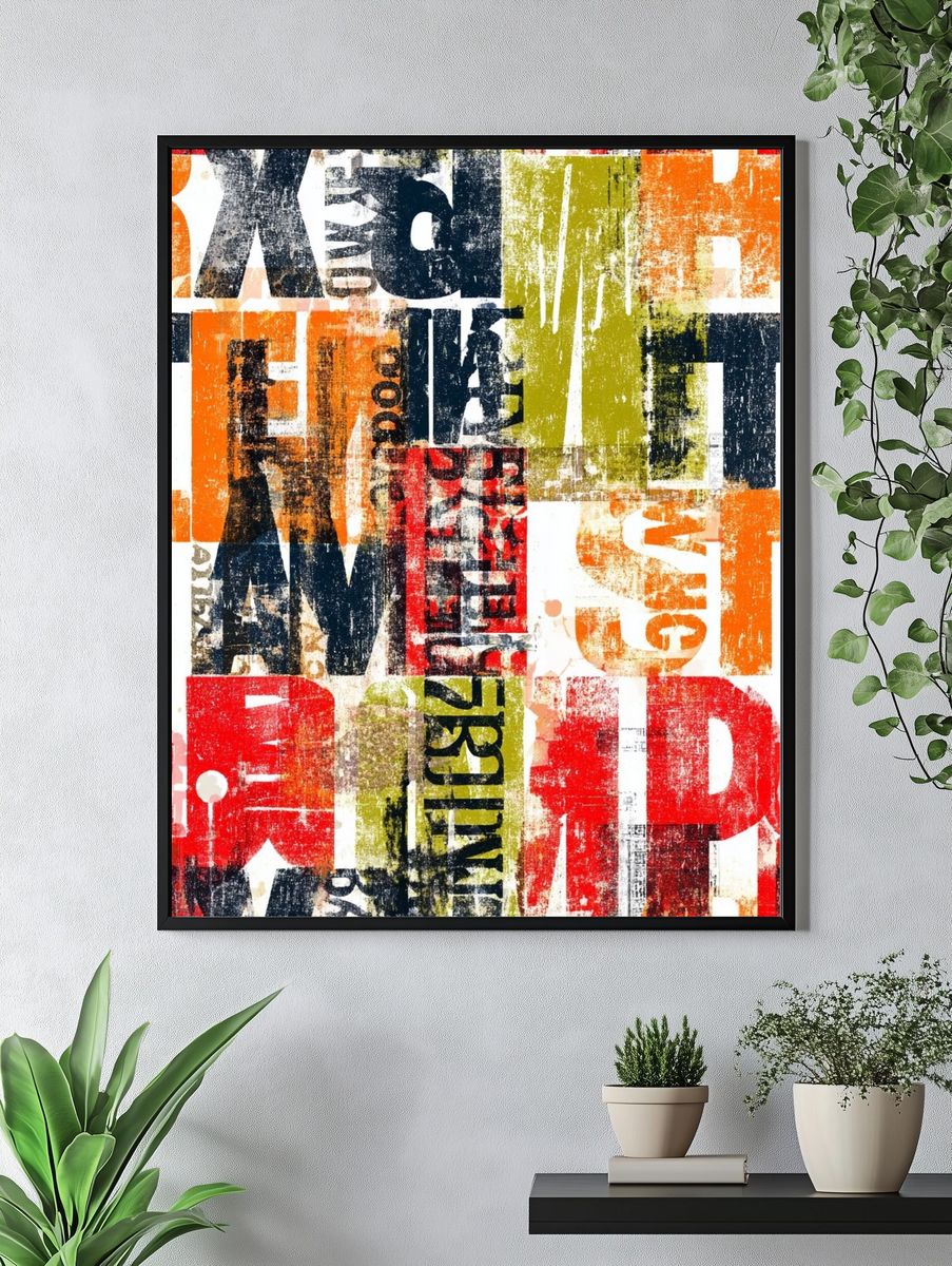 Urban Letter Collage Abstract Poster. — room view 4
