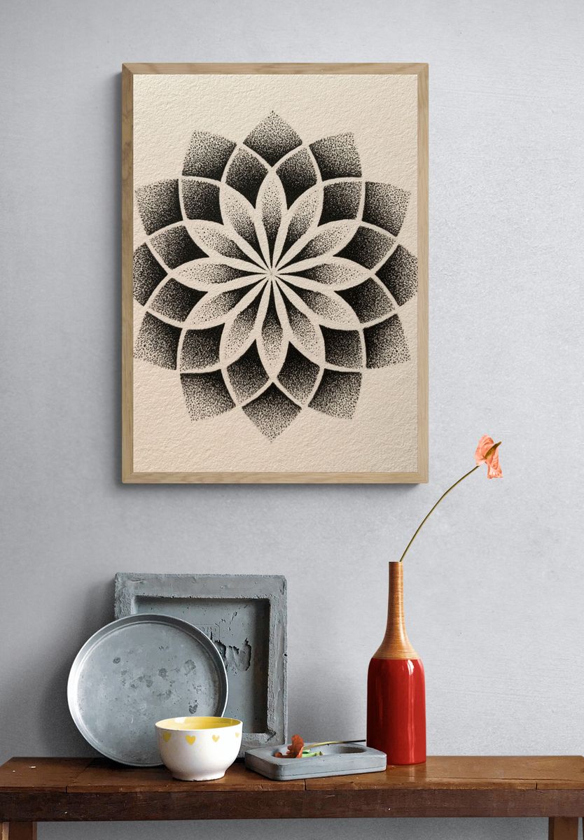 Monochrome Mandala Abstract Print. — room view 3