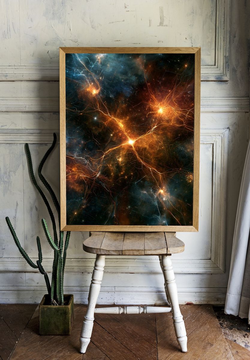 Cosmic Lightning Abstract Print. room preview