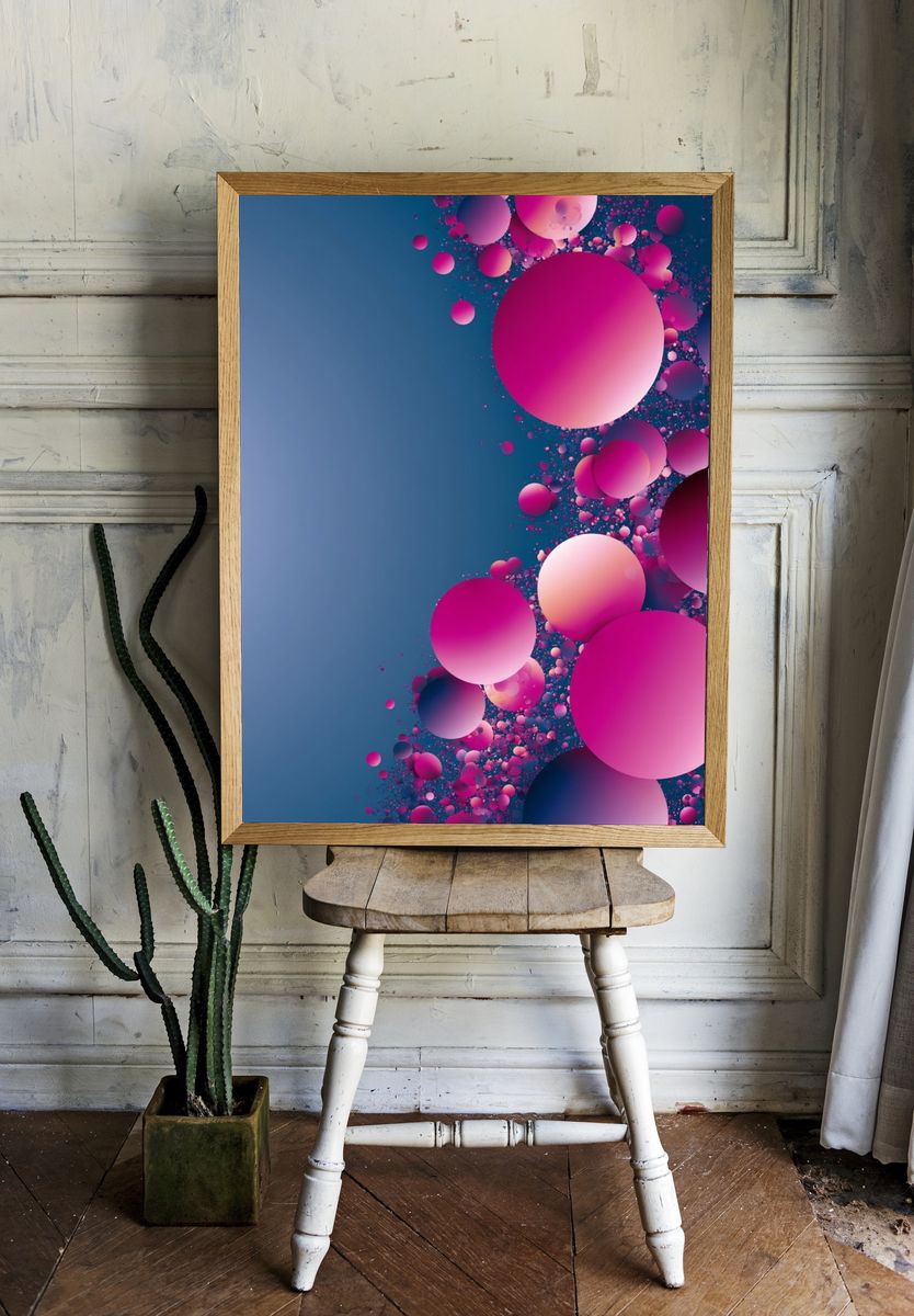 Pink Orb Cascade Abstract Poster. — room view 1