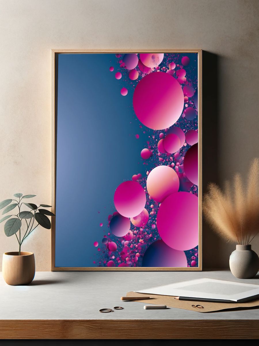 Pink Orb Cascade Abstract Poster. — room view 2