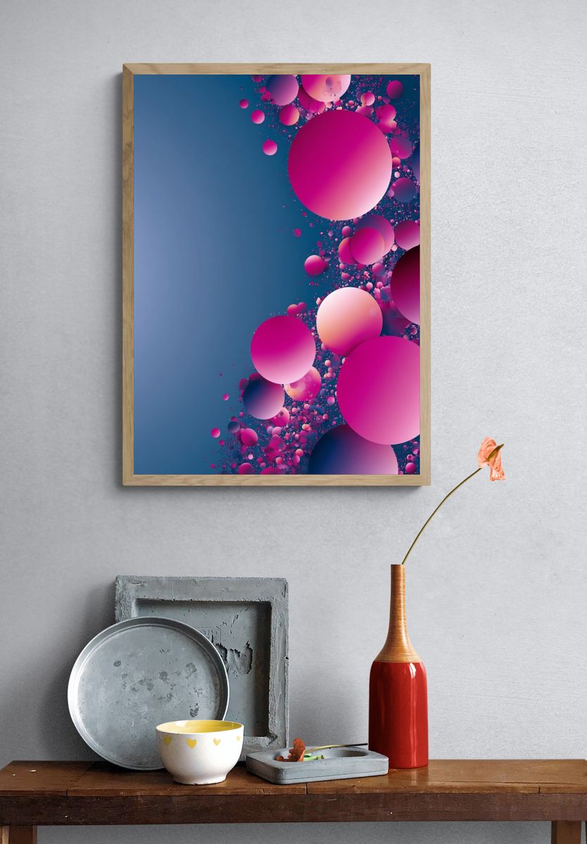 Pink Orb Cascade Abstract Poster. — room view 3