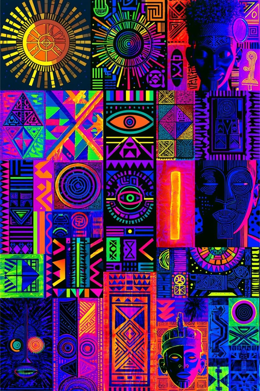 Neon Tribal Pattern Poster. poster — abstract art