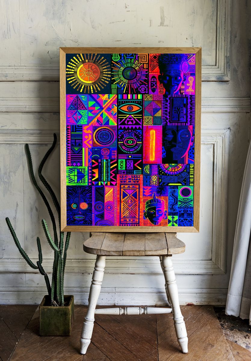 Neon Tribal Pattern Poster. — room view 1