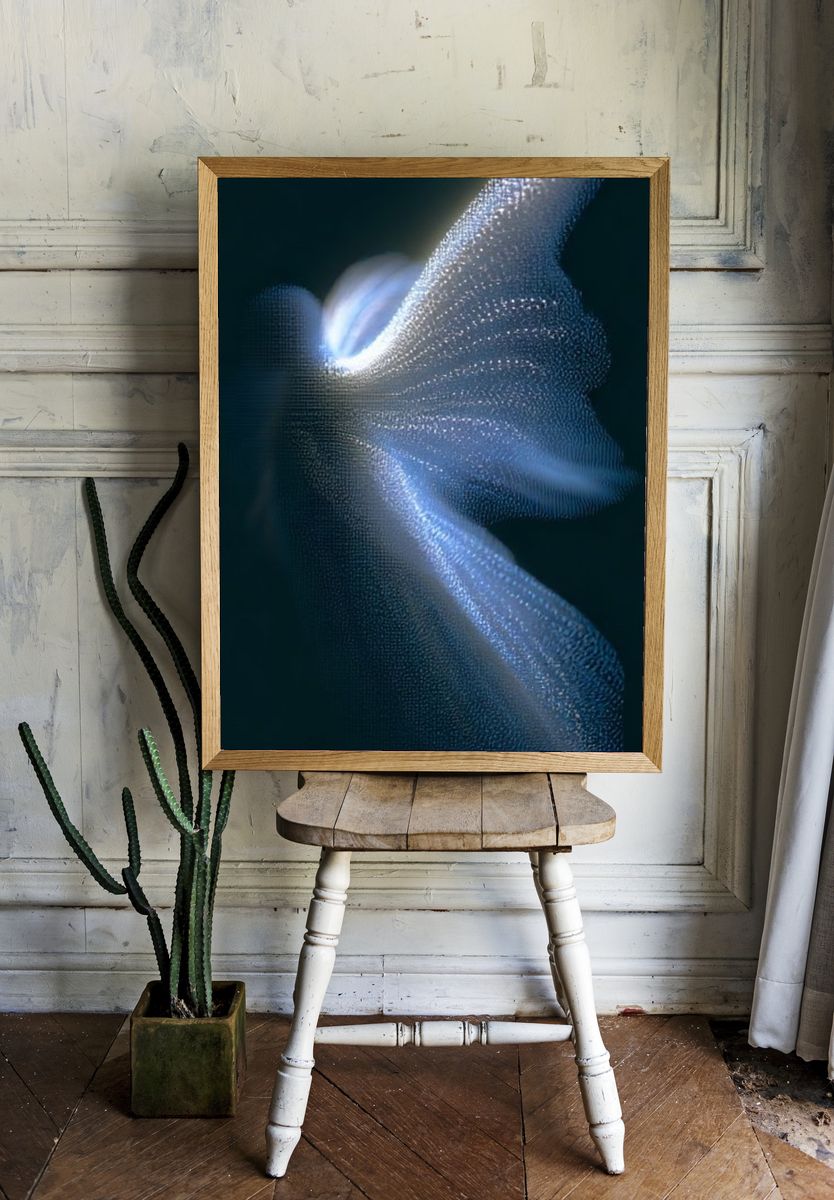 Luminous Blue Particle Flow Poster. room preview