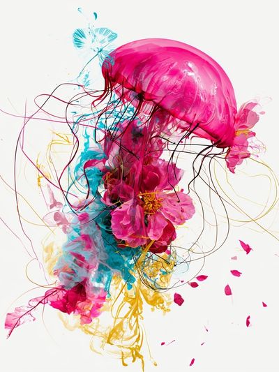 Neon Jellyfish Abstract Poster.