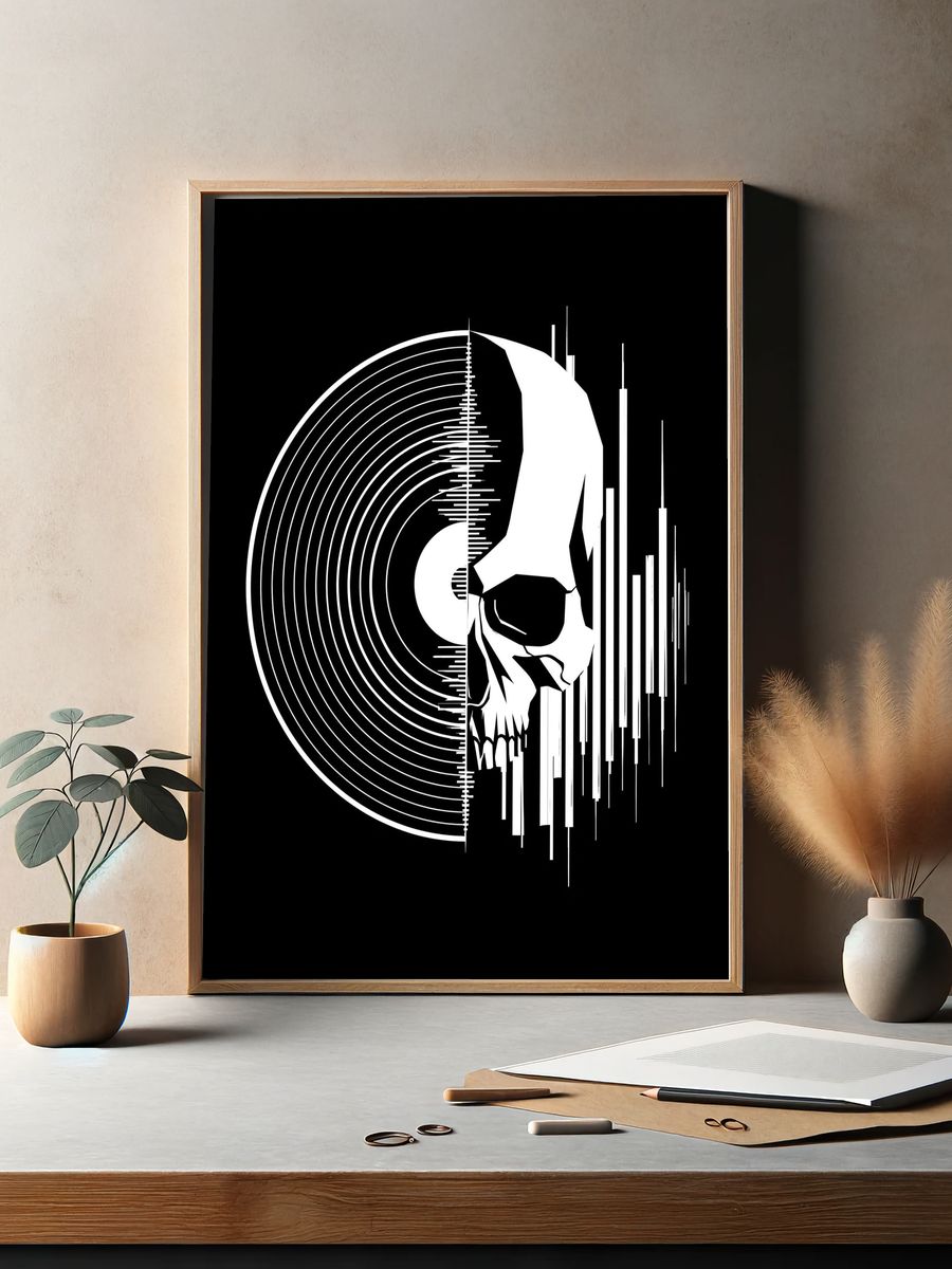 Glitch Skull Abstract Poster. — room view 2
