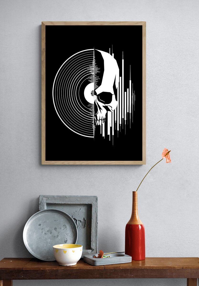 Glitch Skull Abstract Poster. — room view 3