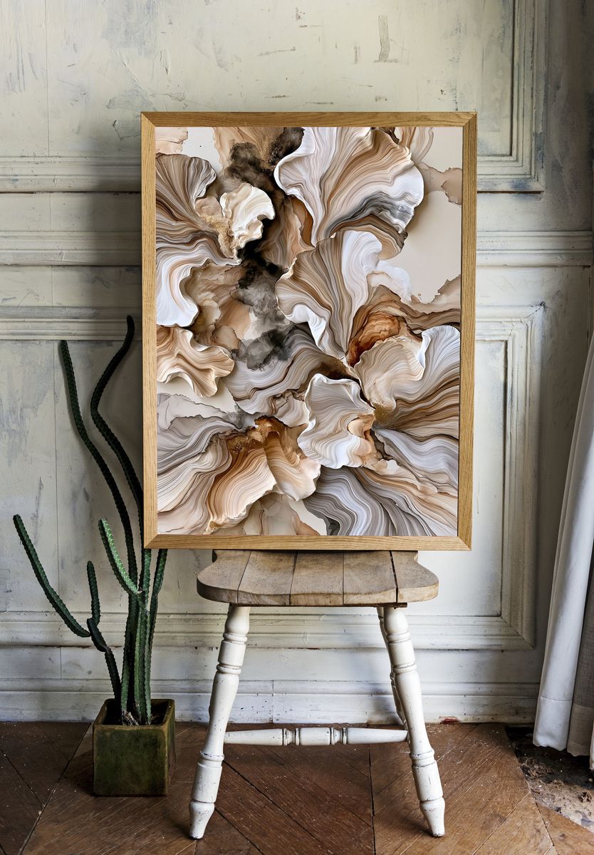 Neutral Marble Flow Abstract Poster. room preview