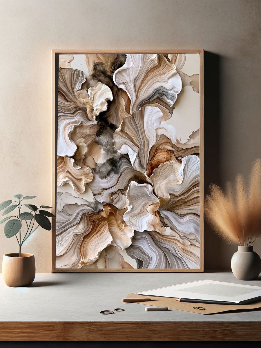 Neutral Marble Flow Abstract Poster. — room view 2