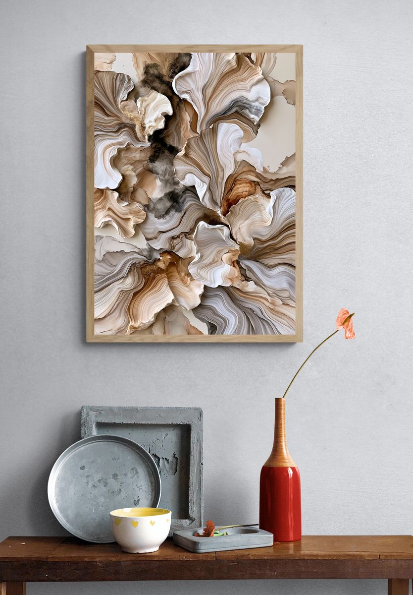Neutral Marble Flow Abstract Poster. — room view 3