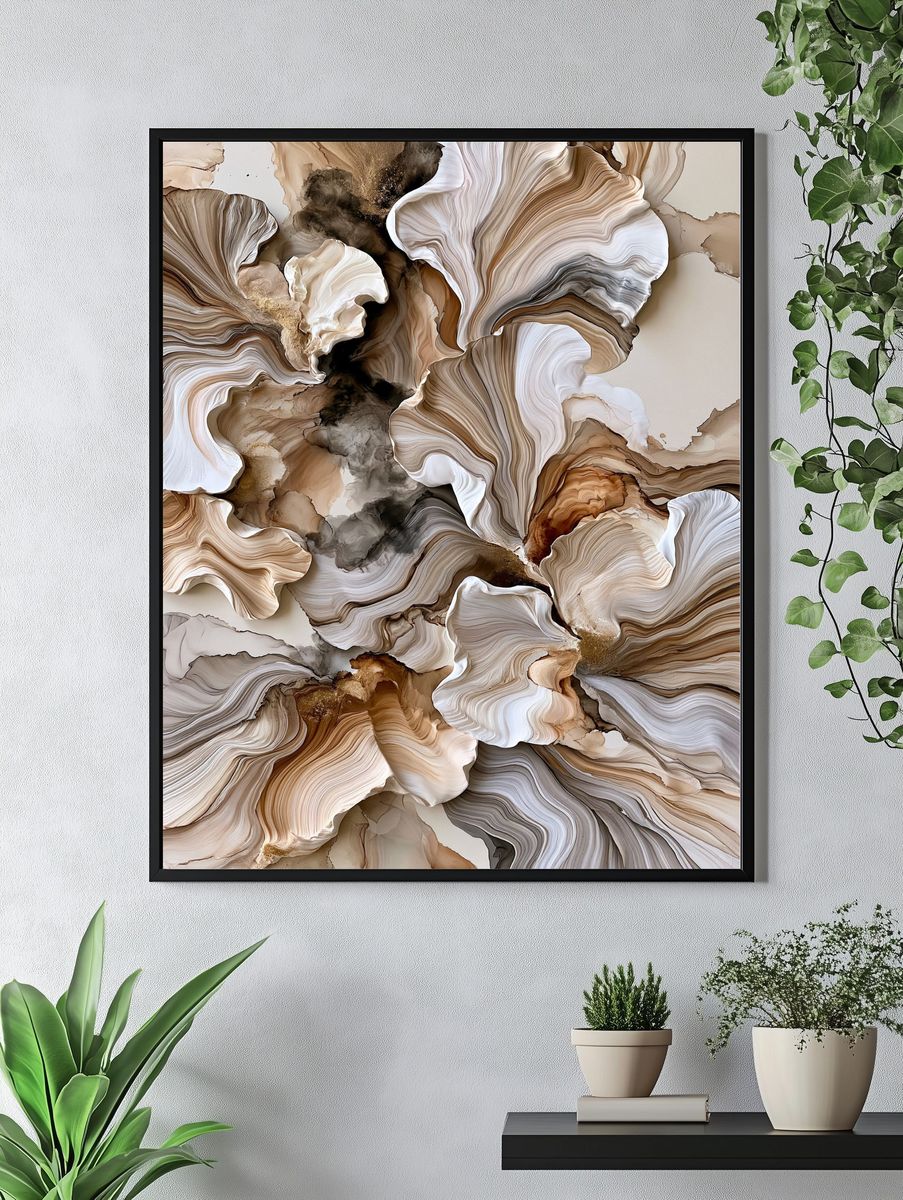Neutral Marble Flow Abstract Poster. — room view 4